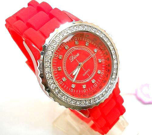 **** R1399.00***DIAMANTE ENRICHED BEZEL**HIGH FASHION SILICONE STRAP  WATCH****