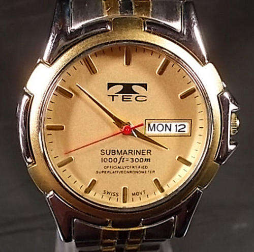 -GENTS 2 TONE TEC ~SUBMARINER~  STAINLESS STEEL DRESS  WATCH-