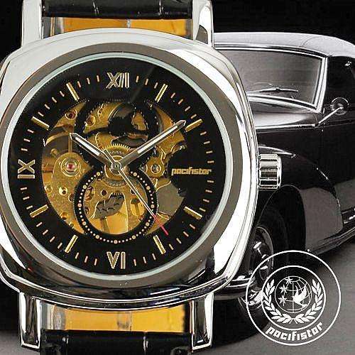 New INFANTRY Hand Winding PACIFISTOR Mens Analog Quartz Wrist Watch Black Leather Strap