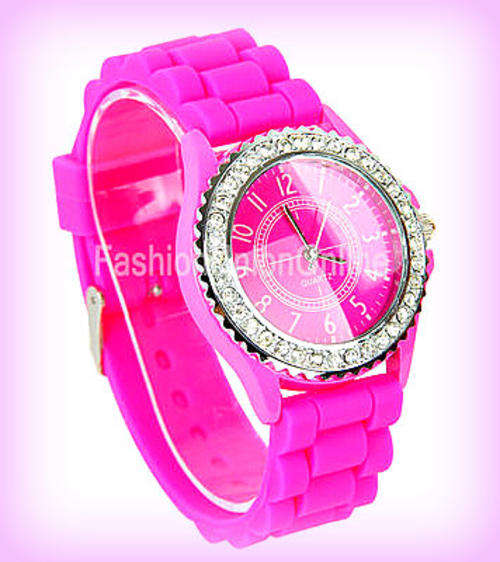 - LADIES "HOT PINK"QUARTZ WATCH**SILICONE STRAP