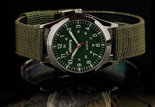 *** INFANTRY Pilot Mens Army Sports JP Quartz Lumnious Watch Nylon Strap -GREEN