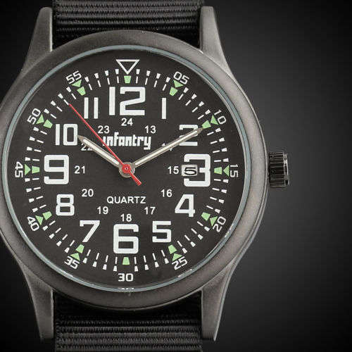 From USA***          INFANTRY MILITARY Army Mens Sport DATE Quartz Wrist Watch Black Nylon Stra