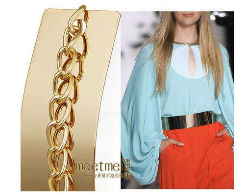LADIES--***THE WOW!!! FACTOR~ FULL METAL PLATE TRENDY DECORATION HIP HIGH WAIST WIDE BELT with CHAIN