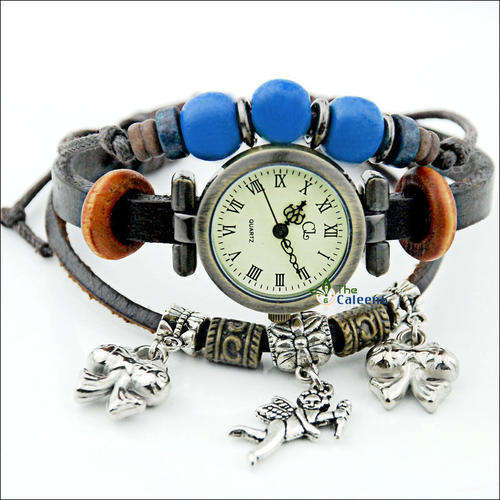-Fashion BLUE Quartz Weave WRAP Around Leather Bracelet Lady Woman Wrist Watch**