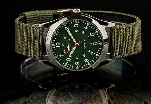 **** INFANTRY Pilot Mens Army Sports JP Quartz Lumnious Watch Nylon Strap -OLIVE GREEN**