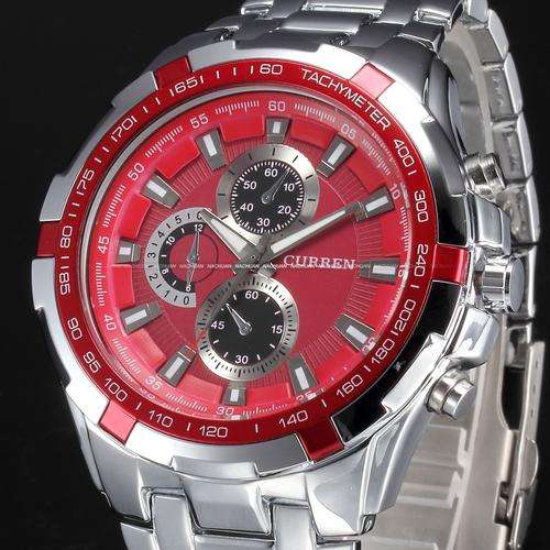 *** New  CURREN RED ANALOG LUXURY SPORT MEN STEEL WRIST WATCH