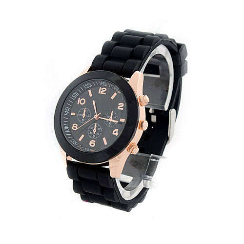 ***Ladies New Geneva-Black/Rosegold Quartz Watch-Silicone Strap