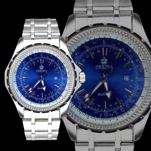 *** ORKINA *MENS BLUE/SILVER HIGH QUALITY STEEL DRESS  WATCH** FROM UK