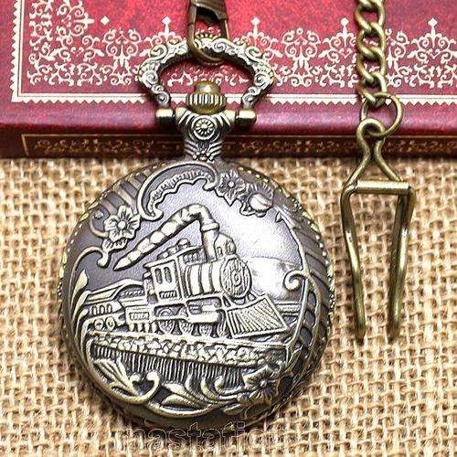 ***VINTAGE TRAIN *** CHAIN ALLOY BRONZE ALTAV  POCKET WATCH