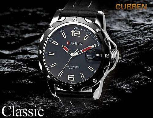 ***Luxury Curren Mens 2 Tone Leather Silver/Black Quartz Calendar Analog Dial Wrist Watch B92U