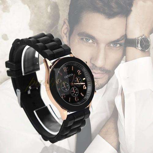 ***Ladies/Men New Geneva-Black/Rosegold Quartz Watch-Silicone Strap