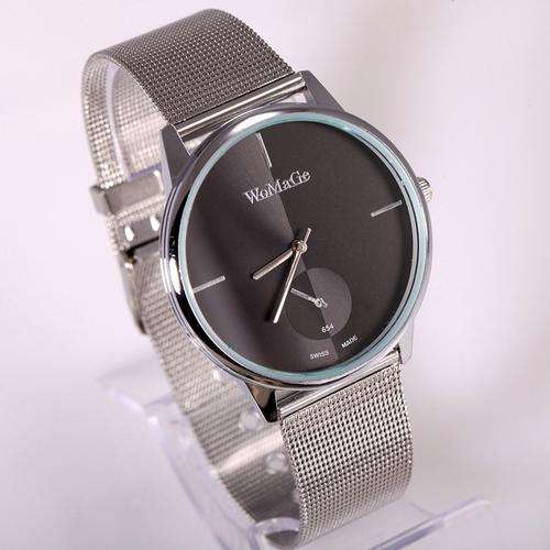 --********LADIES/MEN WOMAGE **SWISS MADE MOVEMENT BLACK  DIAL  STEEL QUARTZ WATCH**