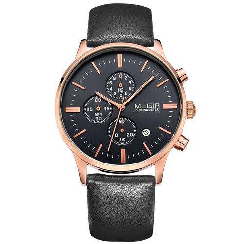 ***Megir Brand 100% Genuine Leather*Luminous, Mens  Watch **FULL CHRONOGRAPH*( 6 Hands )