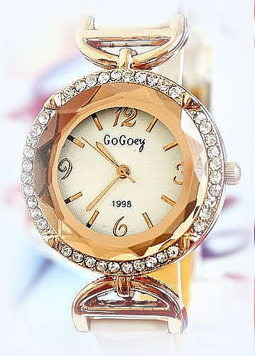 --***LADIES -SPLENDID NEW ** CRYSTAL ENCRUSTED ~Gogoey Model 1998 QUARTZ  Watch  - WHITE