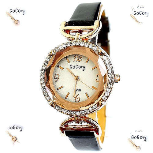 --***LADIES -SPLENDID NEW ** CRYSTAL ENCRUSTED ~Gogoey Model 1998 QUARTZ  Watch  -BLACK