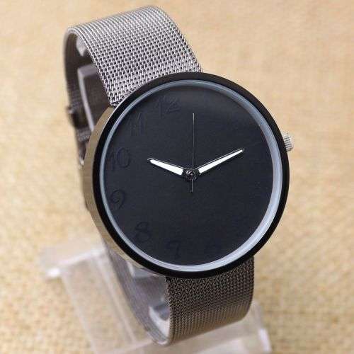 --***New Simple Black Metal Iron Net Mesh Band Quartz Mens Womens wATCH