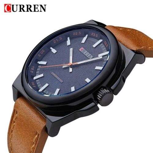 EXCELLENT *** New  CURREN 8168 Mens Big Case  Black Dial  Qartz Watch Leather Band