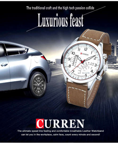 *** New  CURREN 8152 Mens White Dial  Quartz Watch  Leather Band