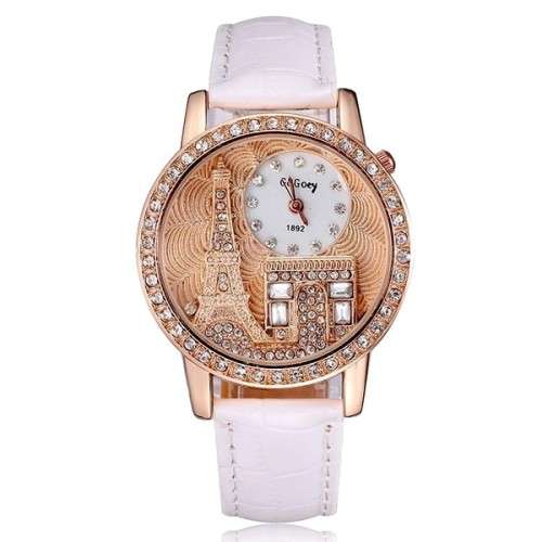 --***Womens Beautiful Crytal Encrusted Embossed Eiffel Tower Classic Quartz Wrist Watch !!