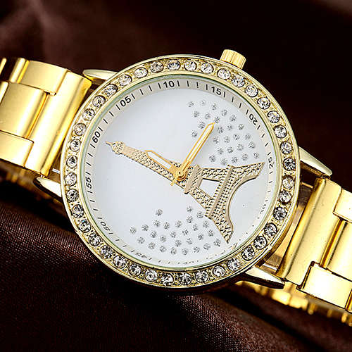 Popular --***Womens Watch Classic  Quartz Gold Eiffel Tower  Stainless Steel Wrist Watch !!