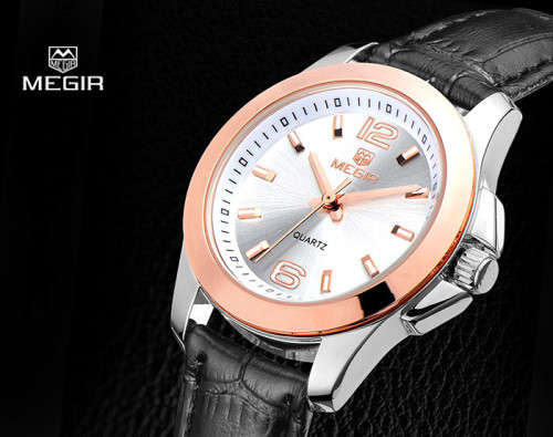 ***2015 MEGIR Brand Leather Belt Luxury  Men/lLadies Watches Top Brand