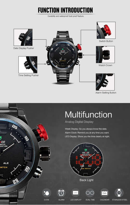 **  Luxury  WEIDE  Steel  Dual time  Watch-R10.00 COURIER !