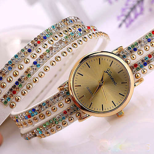 --*****WRIST WRAP***LADIES STUNNING FAUX SUEDE BIG DIAL GENEVA  QUARTZ WATCH**