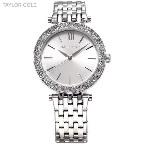 From UK** Magnificent* Taylor Cole Lady Silver Steel Band  Luxury Crystal  Women Watch*TOP Brand