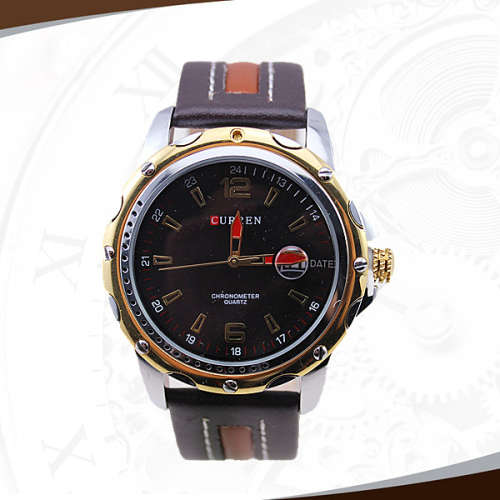 New   CURREN ( M8104 ) GENTLEMEN  LUXURY  GOLD/BLACK QUARTZ ANALOG  WRIST WATCH