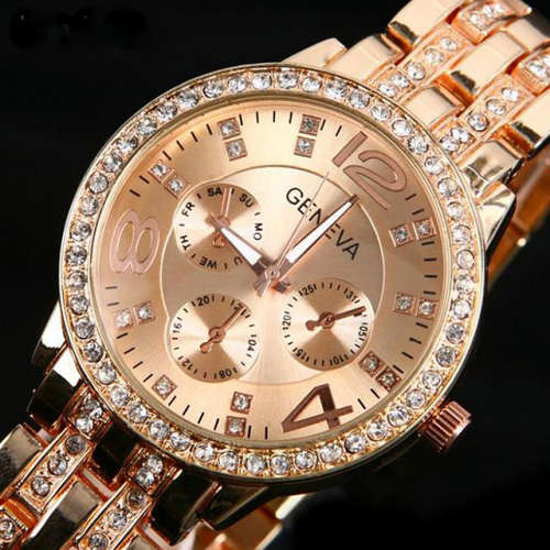 --********LADIES GENEVA  ROSEGOLD FULL BLING DESIGNER STYLE  STAINLESS STEEL QUARTZ WATCH**