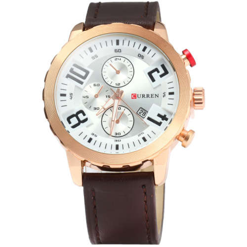 *** Curren 8193 Date Display Male Quartz Watch with Leather Strap  -  GOLDEN