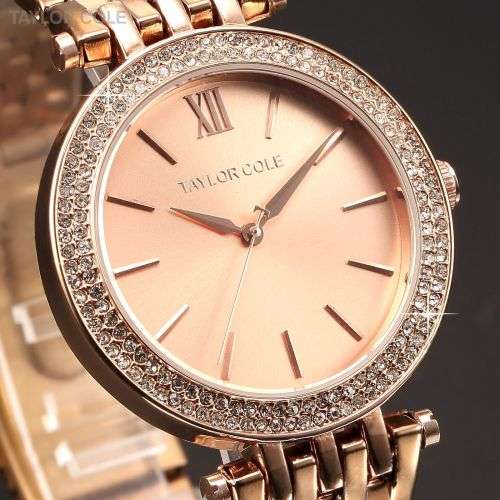 ***Taylor Cole Lady Rose Gold Steel Band Bracelet Luxury Crystal  Women Watch*TOP Brand