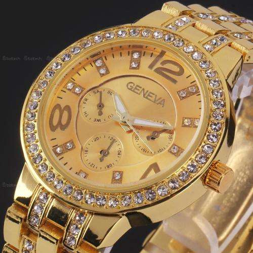 --********LADIES GENEVA GOLD FULL BLING DESIGNER STYLE  STAINLESS STEEL QUARTZ WATCH**