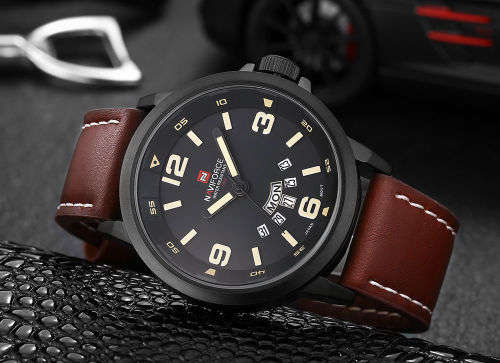 ***Naviforce Brand ( Model:9028 )** High quality Stainless Steel Leather strap Men Watch-