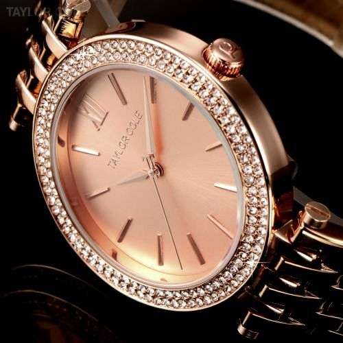***Taylor Cole Lady Rose Gold Steel Band Bracelet Luxury Crystal  Women Watch*TOP Brand