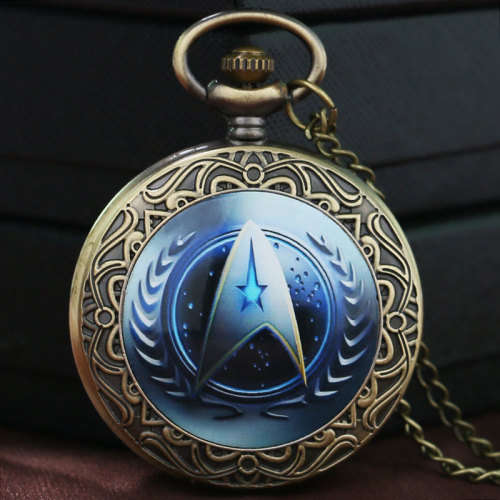 ** Star Trek Necklace Blue Quartz Pocket Watch Vintage Steampunk Pendant  *