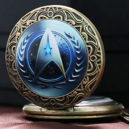 ** Star Trek Necklace Blue Quartz Pocket Watch Vintage Steampunk Pendant  *