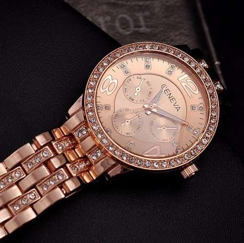 --********LADIES GENEVA  ROSEGOLD FULL BLING DESIGNER STYLE  STAINLESS STEEL QUARTZ WATCH**