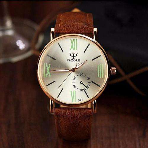 ***Men Mode  Stainless Steel Sports Noctilucent  Quartz Wrist Watch Brown Leather Band