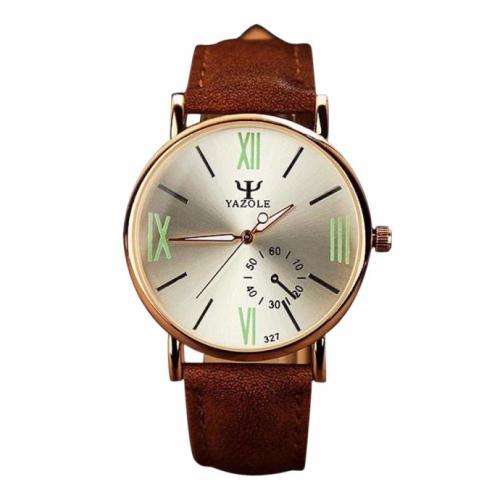 ***Men Mode  Stainless Steel Sports Noctilucent  Quartz Wrist Watch Brown Leather Band