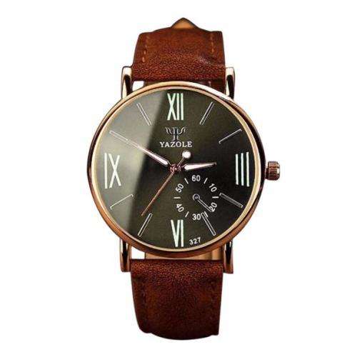 ***Men Mode  Stainless Steel Sports Noctilucent  Quartz Wrist Watch Brown Leather Band