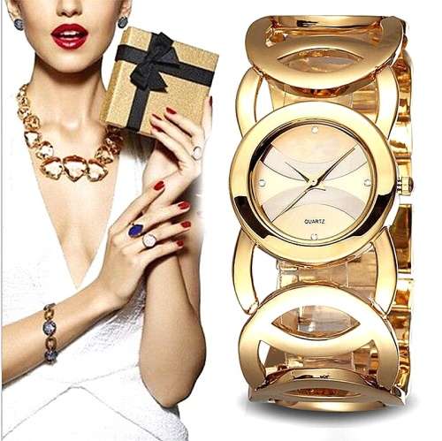 --***LADIES ** HOT FASHION **GOLD QUARTZ DRESS WATCH**