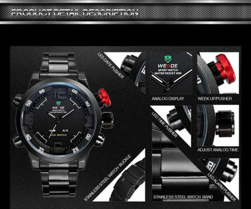 **  Luxury  WEIDE  Steel  Dual time  Watch