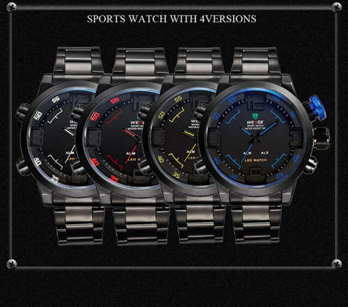 **  Luxury  WEIDE  Steel  Dual time  Watch