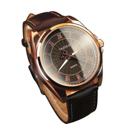***Men Mode  GOLD CASE Luxury  Quartz Wrist Watch Black Leather Band