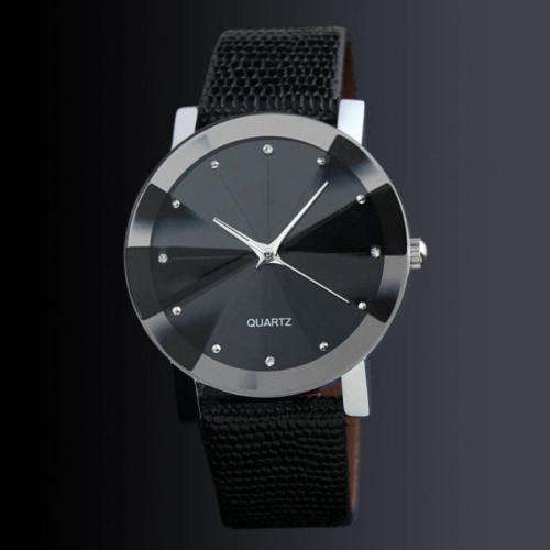 *LADIES/MEN LUXURY ANALOG DRESS WATCH* GLOSSY BLACK PU LEATHER STRAP*