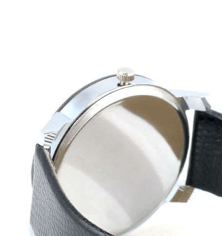 *LADIES/MEN LUXURY ANALOG DRESS WATCH* GLOSSY BLACK PU LEATHER STRAP*