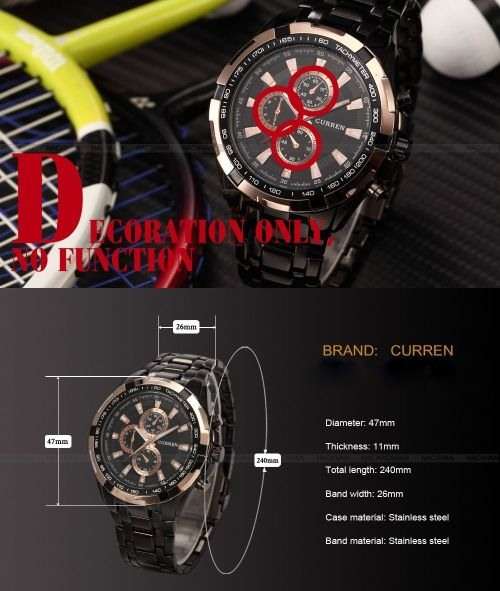 ** CLASSIC -ALL-Steel-Gold Rim -Mens--Analog-Quartz-Watch