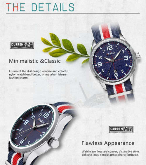 **CURREN **( Model: 8195 ) Modern Fashion comFortable unisex watch ***Canvas  band.