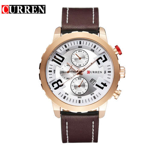 *** Curren 8193 Date Display Male Quartz Watch with Leather Strap  -  GOLDEN